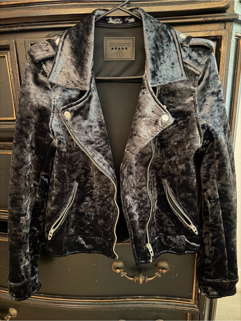 Blank NYC Velvet Moto Jacket in Charcoal